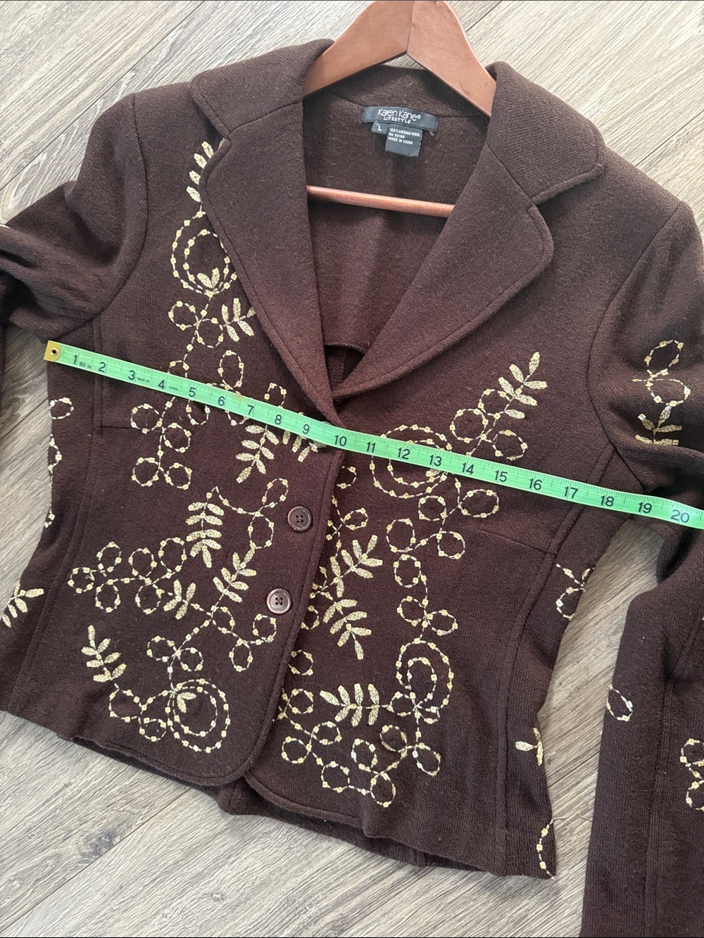 Karen Kane Wool Dark Brown Embroidered Women's Blazer Jacket Sz L - Picture 6 of 7